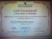 Сертификат участника вебинара по эффективным методам по подготовке к ЕГЭ