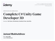 Сертификат Complete C# Unity Game Developer 3D