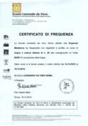 Certificato di frequenza la Scuola Leonardo da Vinci Roma