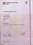 Сертификат о прохождении экзамена Кембридж по методике преподавания