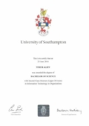 University of Southampton certificate