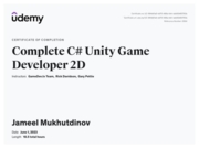 Сертификат Complete C# Unity Game Developer 2D