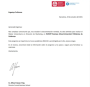 Пригласительное письмо на программу двойных дипломов в EUNCET и UPC Universitat Politecnica de Catalunya