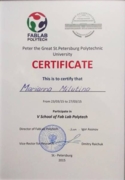 Сертификат участника V международной школы фаблаб (в роли дизайнера)