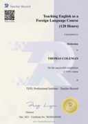 Сертификат. Teaching English as a Foreign Language (TEFL)