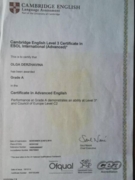 Сертификат,уровень владения английским C2