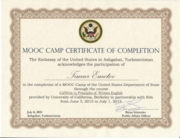 Certificate of Completion of a MOOC Camp Of US Department of the state through the course provided by University of California, Berkley in partnership with Edx