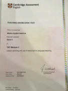 Сертификат TKT Module2 от Cambridge English Language Assessment (Band4-высшая оценка)