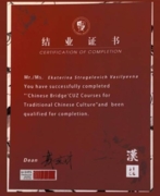 Сертификат о прохождении курсов в университете Китая
