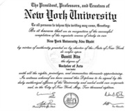 Bachelor of Arts, New York University