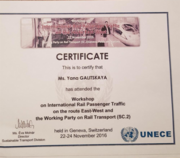 Certificate of workshop in UNECE