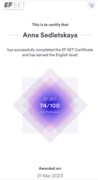 EF SET Certificate