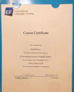 Диплом об окончании "EF International School of English, Sydney"