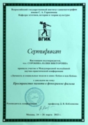 Сертификат об участии в Международной молодёжной научно-практической конференции