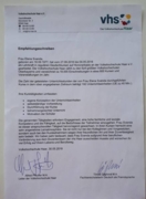 Рекомендательное письмо Народной высшей школы (Мюнхен, Германия)