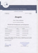 Сертификат о повышении квалификации в Германии по программе "Отраслевой немецкий язык экономики"