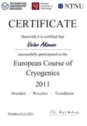 European Cryogenic Course Certificate
