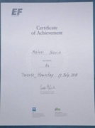 Сертификат об окончании языковых курсов в Торонто