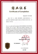 Сертификат о прохождении годовой языковой стажировки в Пекинском Институте Иностранных Языков