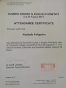 Сертификат Course in English phonetics - University College London (London)