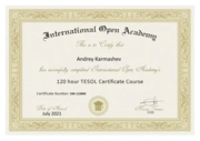Сертификат о сдаче международного экзамена по английскому языку "TESOL"