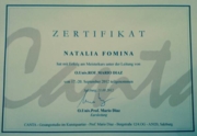 Сертификат об участие в мастер-классе по вокалу  в Зальцбурге. Сентябрь, 2012г.