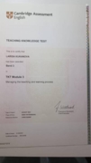 сертификат прохождения Кембриджского курса для преподавателей (TKT - Teaching Knowledge Test), 3 модуль