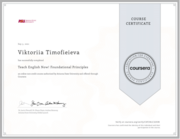 Certificate Coursera ASU Teach English Now! Foundational Principles