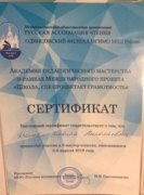 Сертификат Академии педагогического мастерства в рамках Международного проекта "Школа, где процветает грамотность"