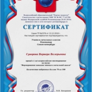 Сертификат  о  прохождении  сертификации профессиональной подготовки педагога