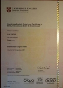Кэмбриджский сертификат владения языком уровня PET (B1) 2015 год