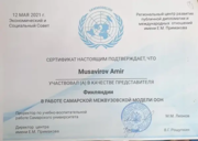 Сертификат участника в самарской межвузовской модели ООН