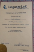 Сертификат о посещении семинара "Введение и отработка новых слов с дошкольниками и младшими школьниками"
