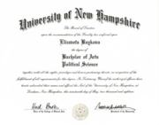 Диплом Университета штата Нью Гемпшир