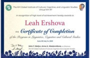 Сертификат. The NYI Summer School Certificate