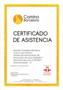 Сертификат о прохождении курса в школе Camino Barcelona. Уровень владения испанским языком - С1.