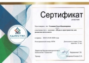 Сертификат о прохождении семинара "Игры в пространстве для развития интеллекта", 32 ч.