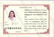 Сертификат о прохождении курсов китайского языка