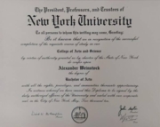 Диплом Нью-Йоркского Университета (New York University)