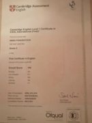 Cambridge English Certificate confirming B2 level