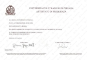 Сертификат о прохождении стажировки в Перудже и курсов при университете с присвоением уровня