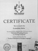 Teacher of Russian certificate