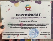 Сертификат о прохождении школы вожатых