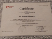Сертификат участия в стажировке в Лодзинском университете (Польша)
