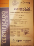 Сертификат, подтверждающий моё обучение в Испании
