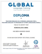 Диплом (TESOL 250 hours. England 2023).