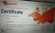 Сертификат  английского языка ( уровень Pre-Intermediate)