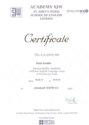 Сертификат "Course of Advanced English"