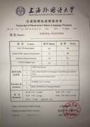 Сертификат о прохождении стажировки в Шанхайском университете иностранных языков
