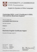 Сертификат Кембриджского университета: BEC Higher  (самый высокий уровень бизнес-английского)